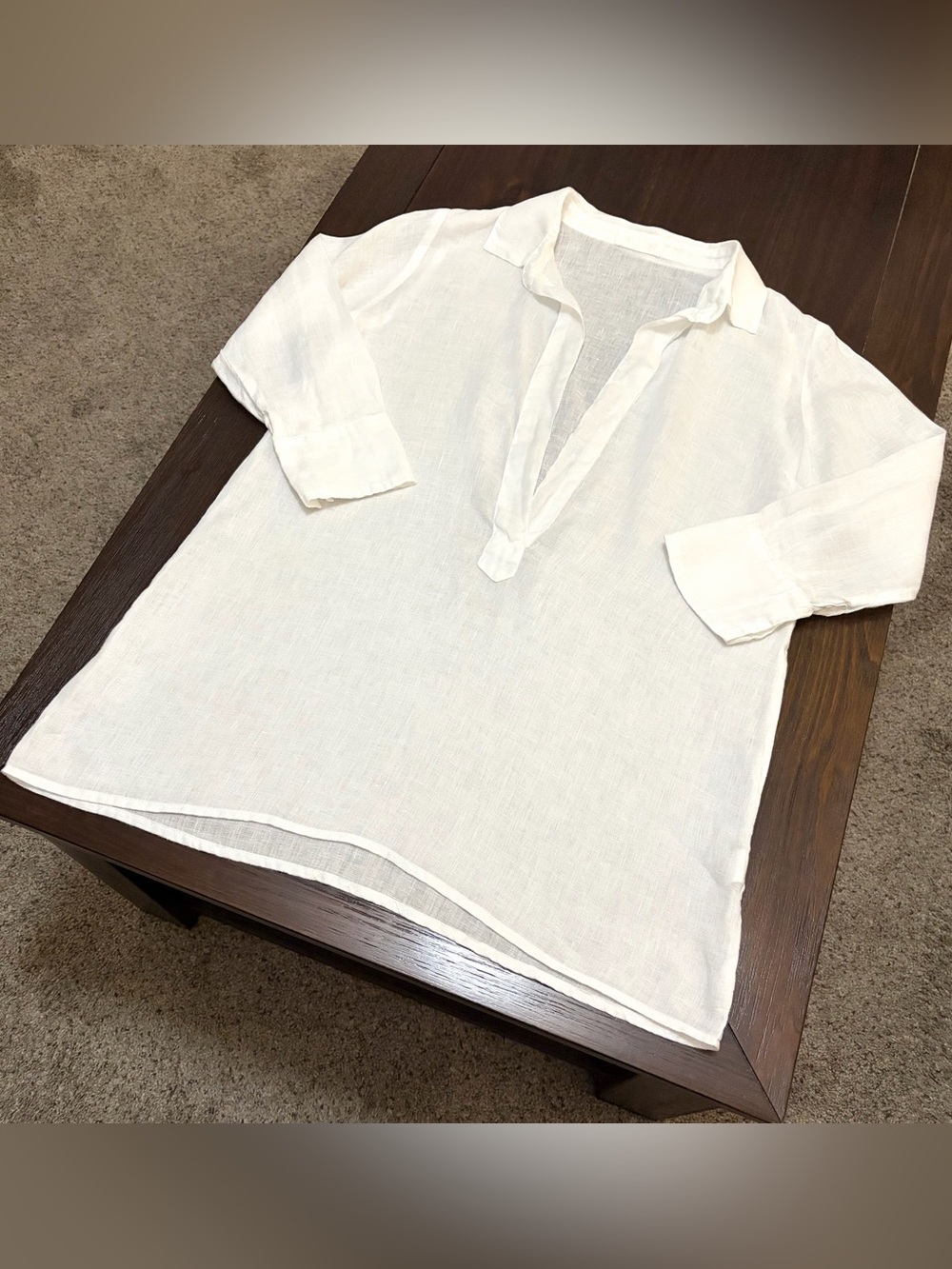CP Shades White V-Neck Linen Tunic Top Coastal - Picture 6 of 7